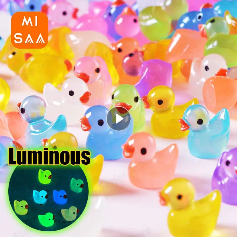 40PCS Mini Fluorescent Yellow Duck Ornament Miniature Figures Tiny Duck Resin Handicraft Micro Landscape Dollhouse Decoration