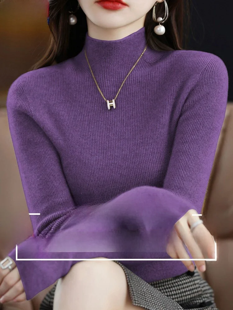 카메레 니트 스웨터 여성 슬림핏 베이스 레이어 가을 겨울 신상 하이 칼라 울 스웨터 출퇴근용