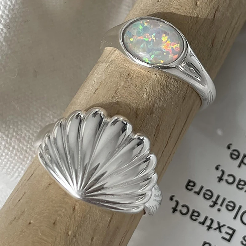 Silver Opal Ring - Elegant Geometric Fashion Jewelry for Women