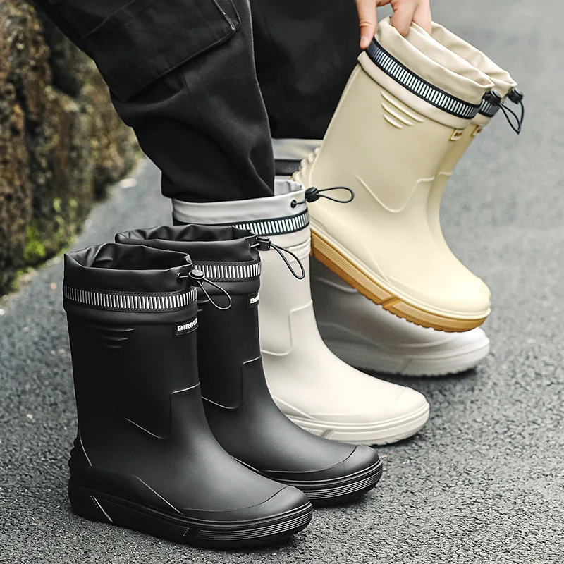 Comfort Men Rain Boots Stylish Men's Mid-calf Rain Boots Waterproof Non-slip Male Outdoor Slip-on Work Boot Zapatos Para Hombres