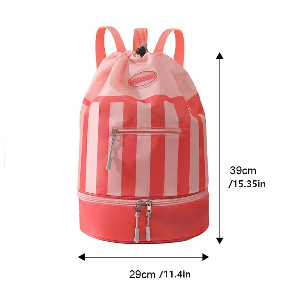 Mochila de natación para niños con separación en seco/húmedo, ligera, impermeable, bolsa de playa para niños, gran capacidad a rayas