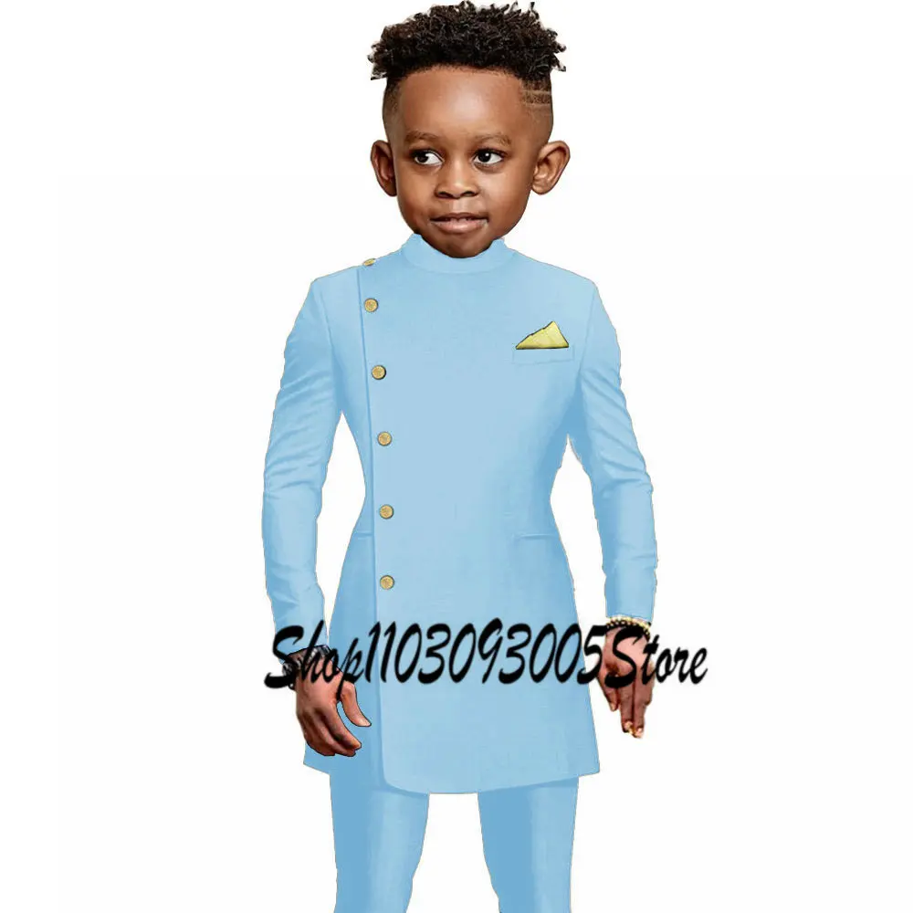 Fashion African Dark Green Boys Suit 2 Piece Party Wedding Tuxedo Child Jacket Pants Custom Made Kids Costume 2-16 years old