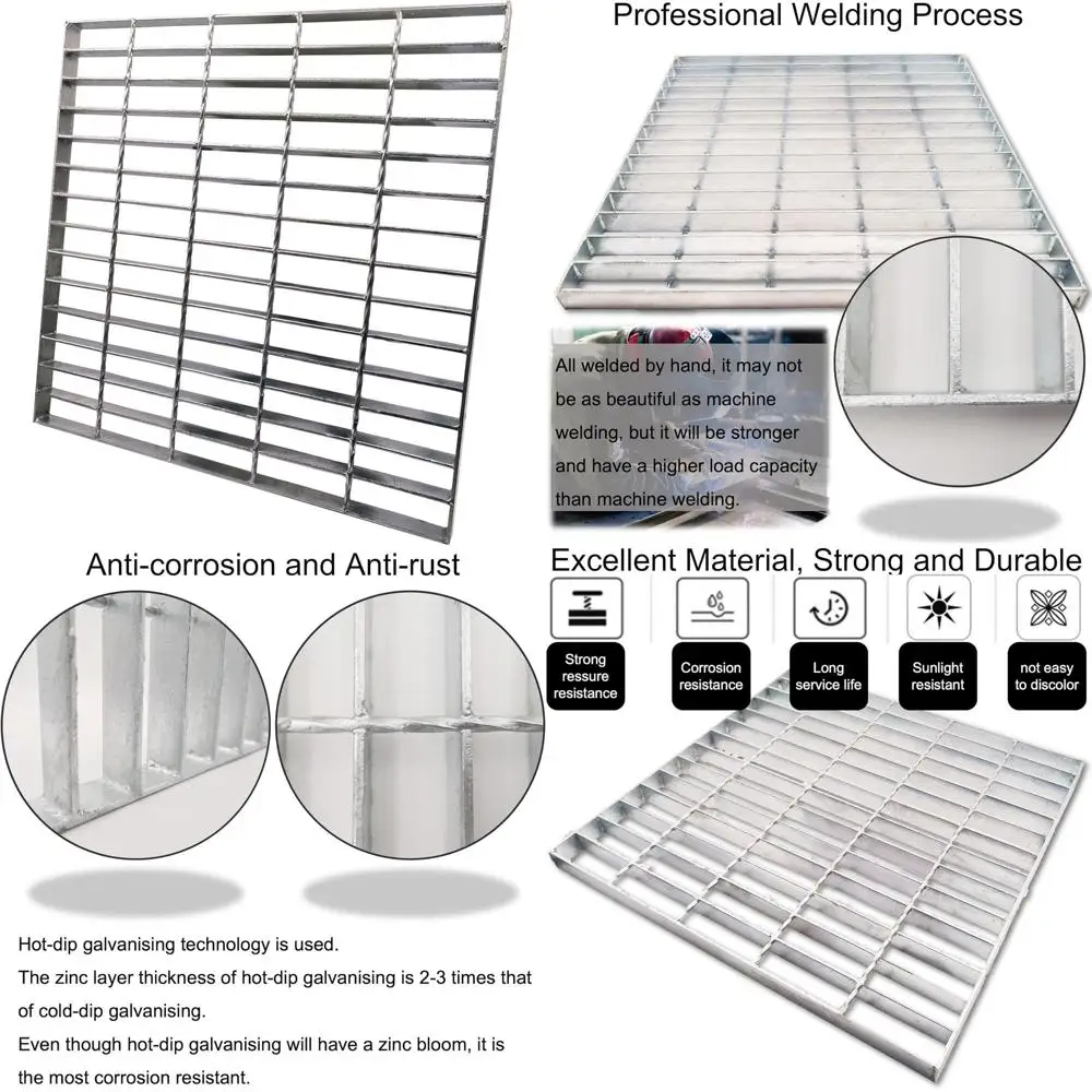 

Heavy-Duty Silver Steel Drain Cover, 22x22 for Vodaland Catch Basins, Outdoor B-Class Replacement Grate, Suitable for Driveways