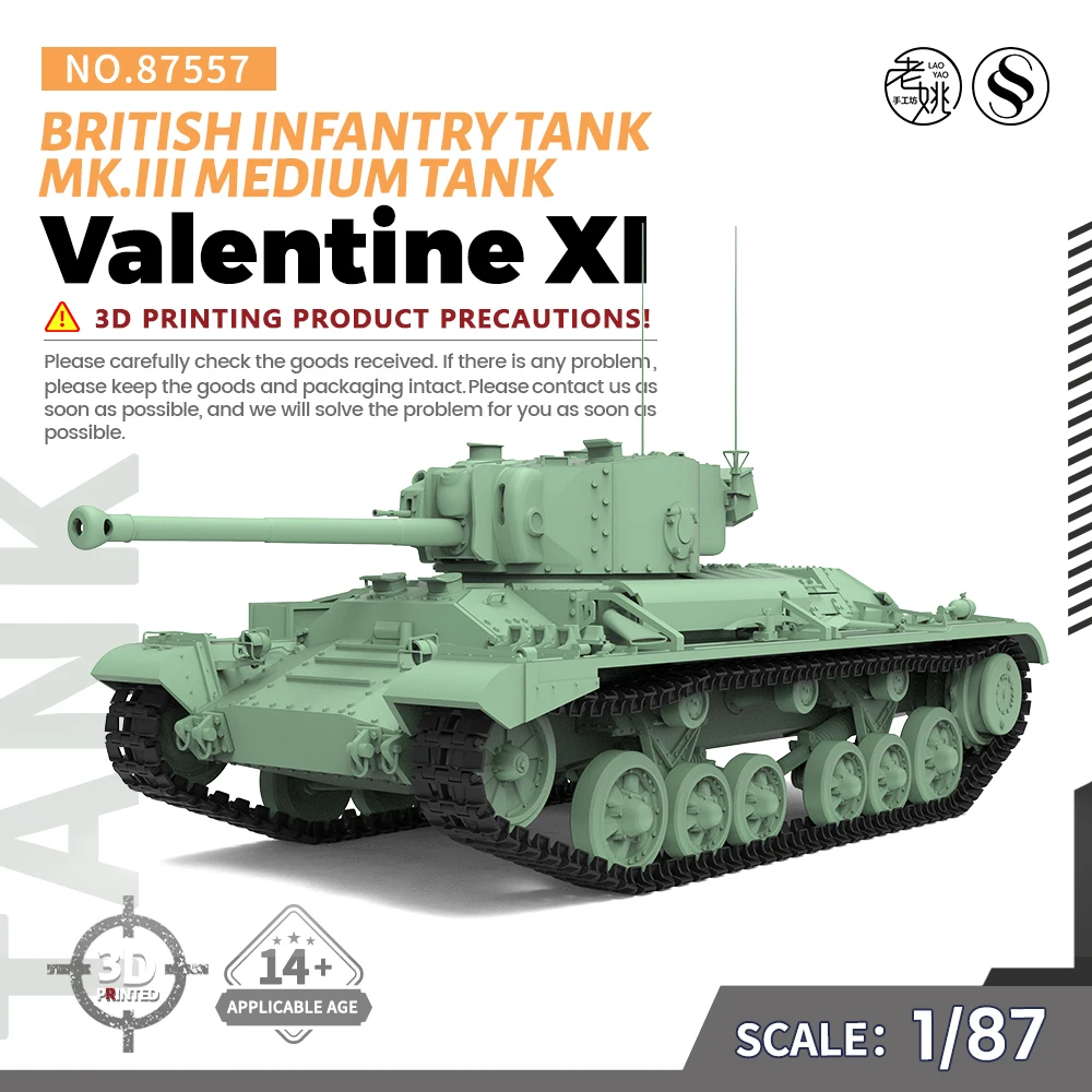 SSMODEL SS87557 1/87 HO Scale Railway Military Model Kit British Valentine.XI Infantry Tank Mk.III