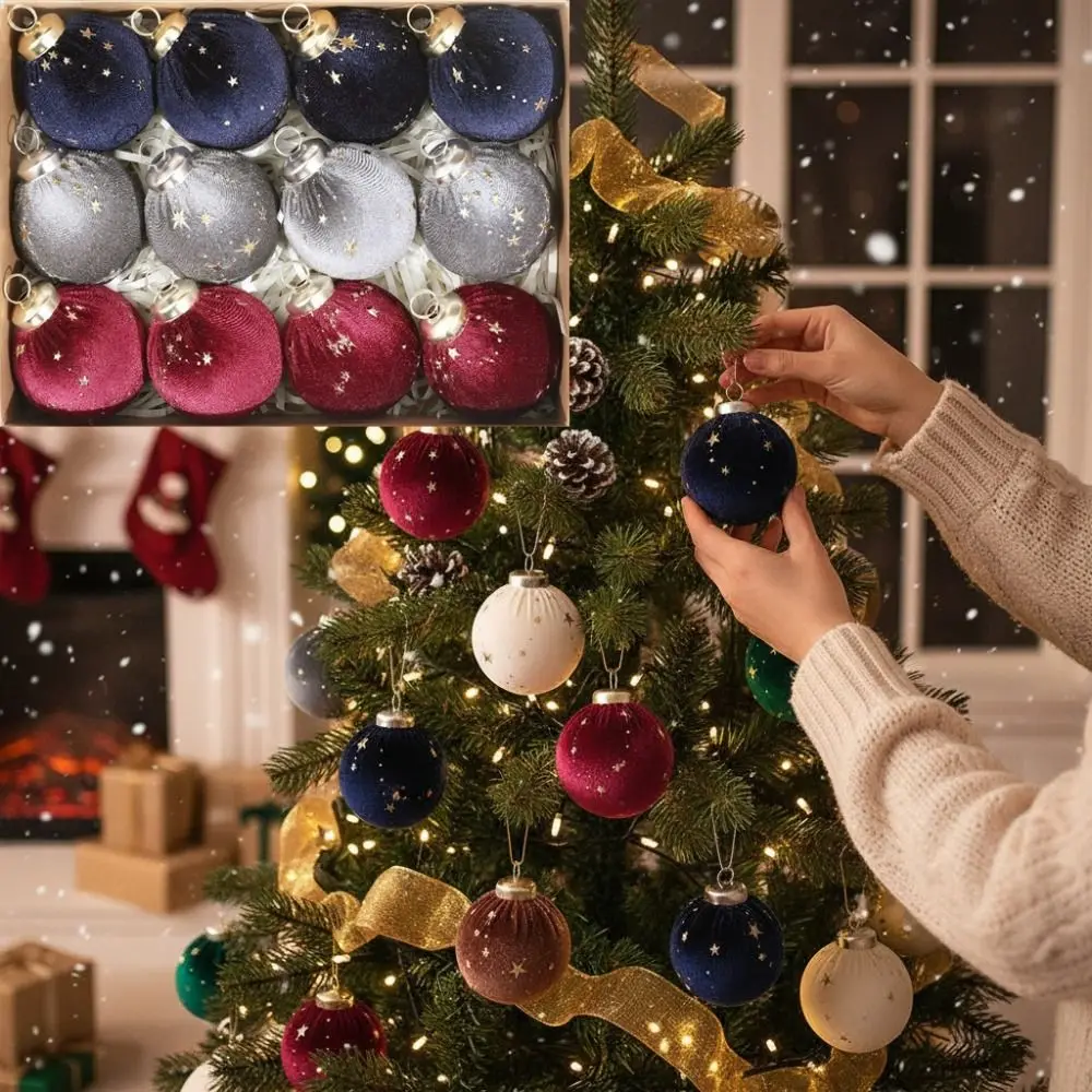 

12Pcs/set Creative Velvet Christmas ball Ornaments Shiny 6cm Xmas Tree Hanging Pendants Durable Reusable