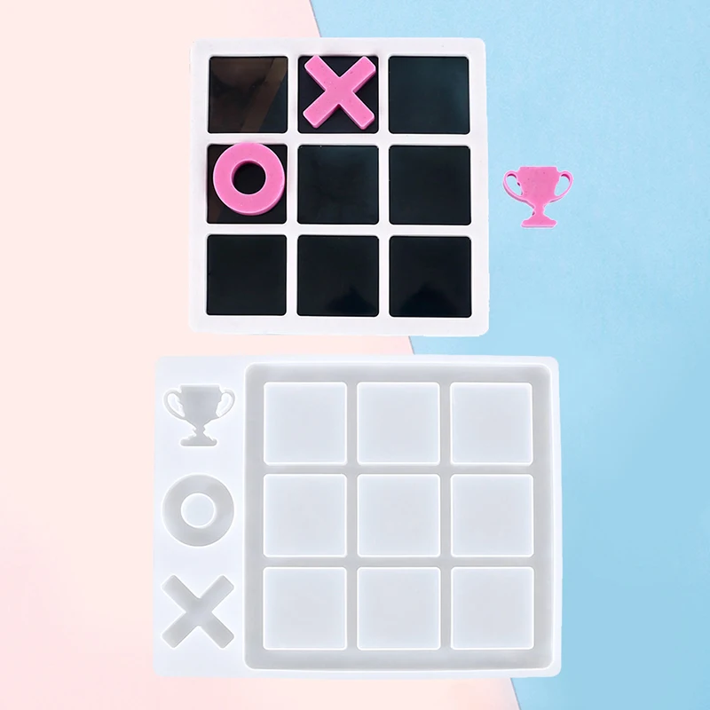 Kecil Tic Tac Toe OX Permainan Catur Cermin Cetakan Pengecoran Silikon untuk DIY Resin UV Epoksi Alat Perhiasan Kerajinan Tangan Membuat