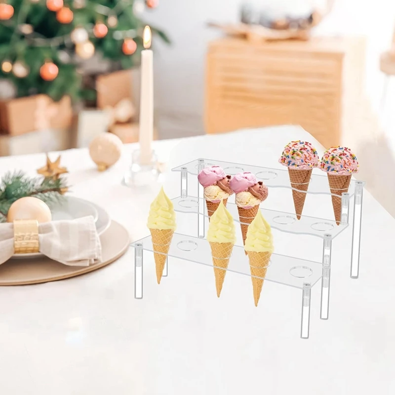 ABXH 15 Holes Ice Cream Cone Holder Acrylic 3 Layers Snack Holder Display Snack Popcorn Paper Cones Stand For Home Decor