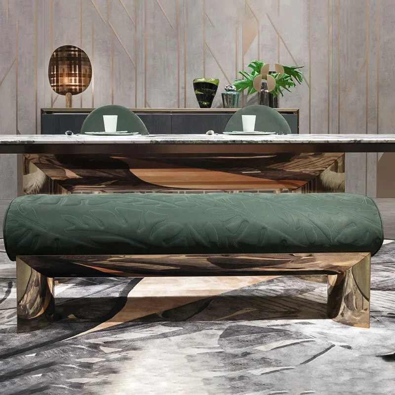 

Light luxury household door shoe change stool bedside stool stainless steel sofa low stool leather art designer restaurant bench