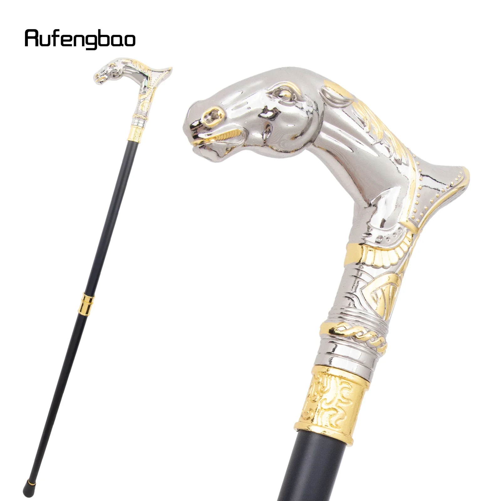 Golden White Horse Head Animal Fashion Walking Stick Decorative Cospaly Vintage Party Fashionable Walking Cane Crosier 93cm