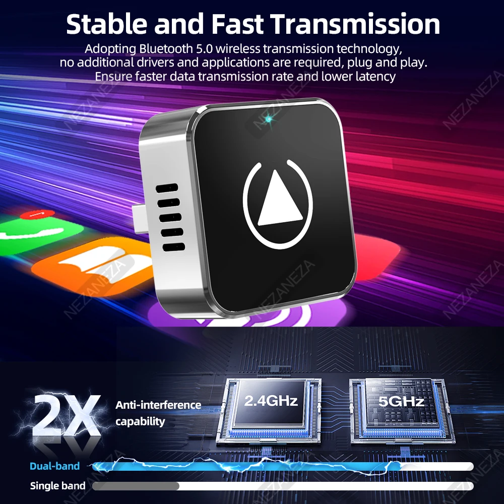 Adaptateur CarPlay 2 en 1 filaire vers sans fil CarPlay Android Auto BT Wifi Plug and Play OTA mise à niveau universelle ABS/alliage Dongle de voiture