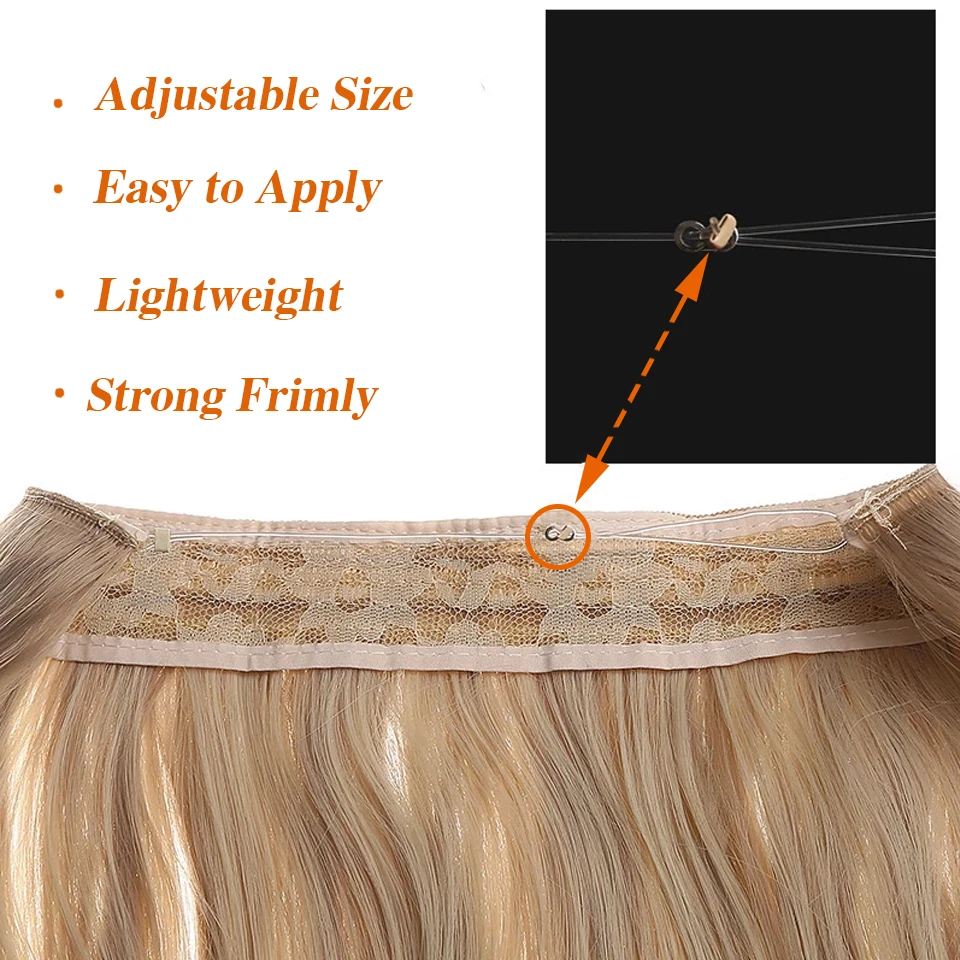 Synthetic Natural Synthetic Halo Hair Extensions No Clip In Artificial Fake Ombre Blonde Brown Black Pink Wavy False Hair Piece