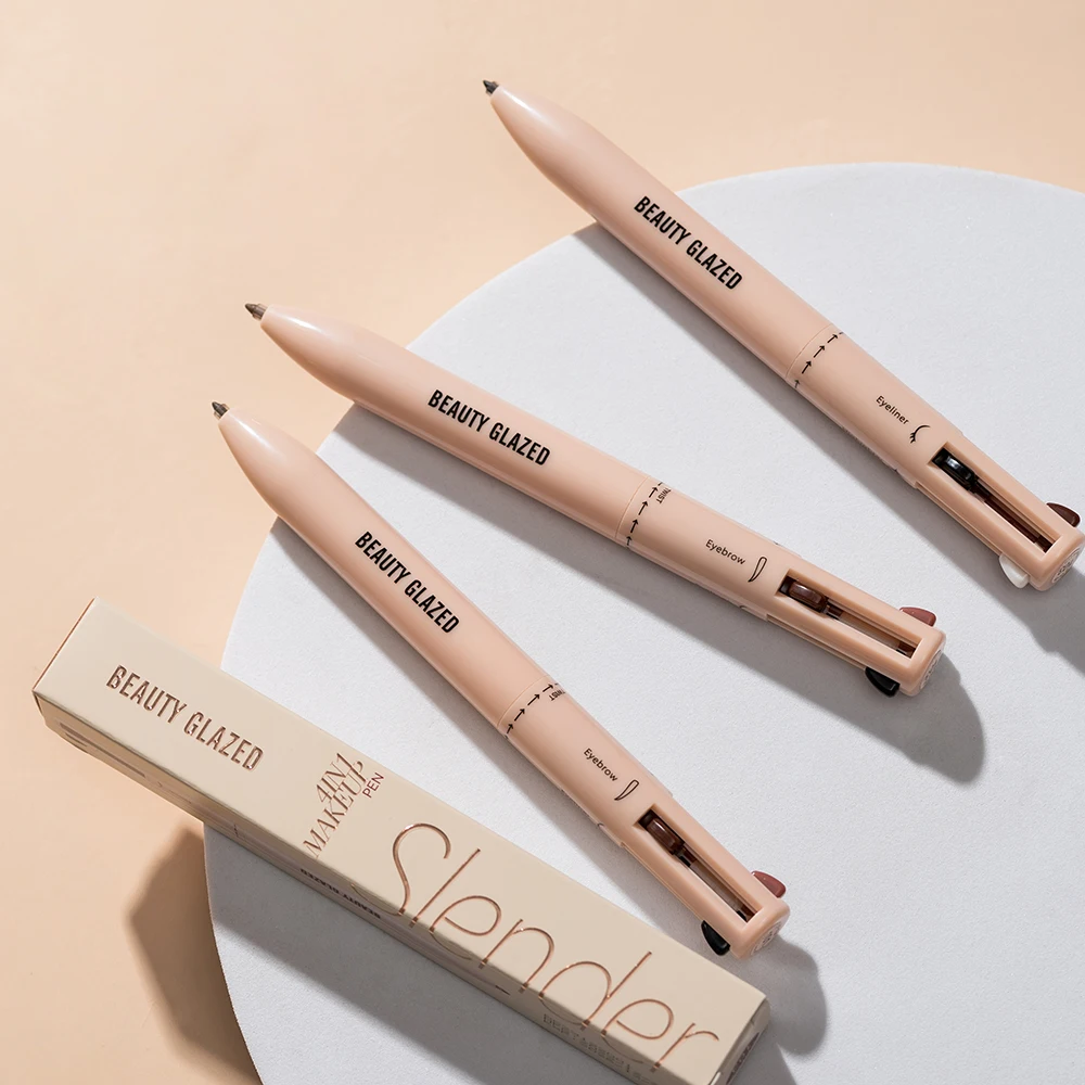 Multi-Function Beauty Glazed 4-in-1 ปากกาแต่งหน้ากันน้ําเครื่องสําอางค์ดินสอสําหรับอายไลเนอร์ Brow Lip Highlighter