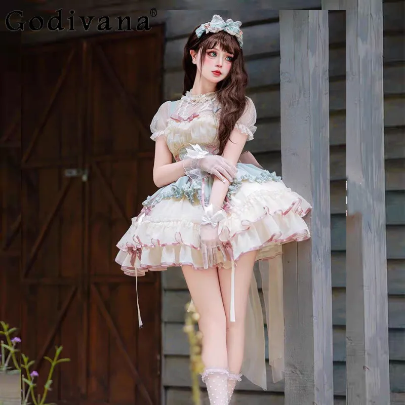 

Original Lolita Princess Puffy Dress for Women Short Ballet Cake Dress with Trailing Female JSK Mini Daily Wear Lolita Dress