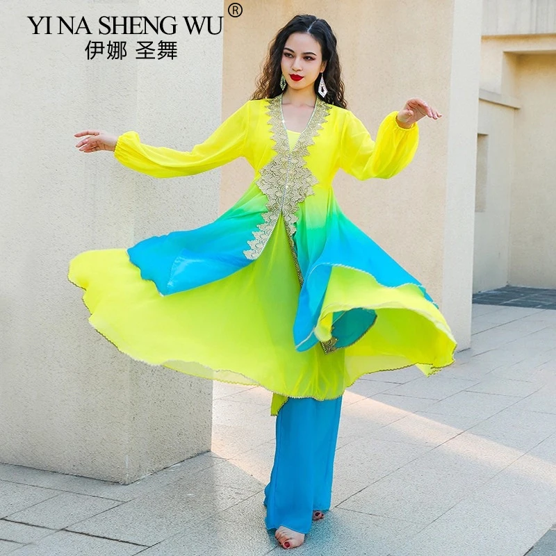 جديد ملابس رقص الشعبية ملابس رقص البطن بانداري التدرج متوهج تنورة أداء مجموعة الزي المرأة أنيقة عرض مسرحي فستان #2