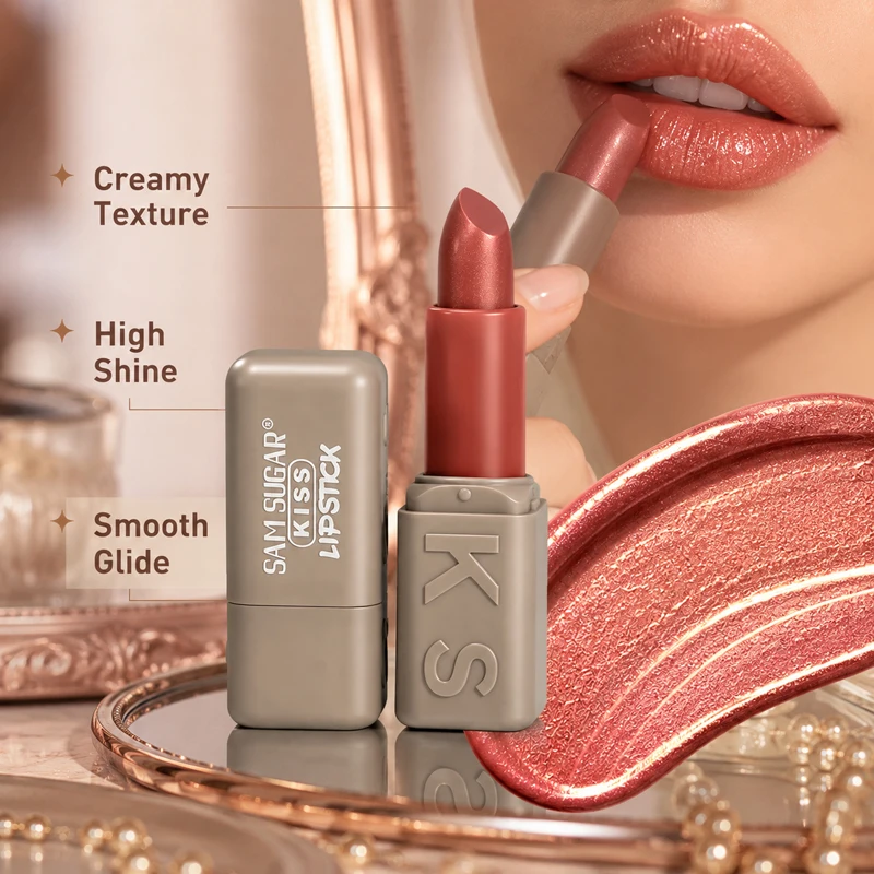 SAM SUGAR Shimmer Glow Lipstick Creamy Smooth Long Lasting Glitter Lip Stick High Shine Moisturizing Lip Makeup Cosmetic