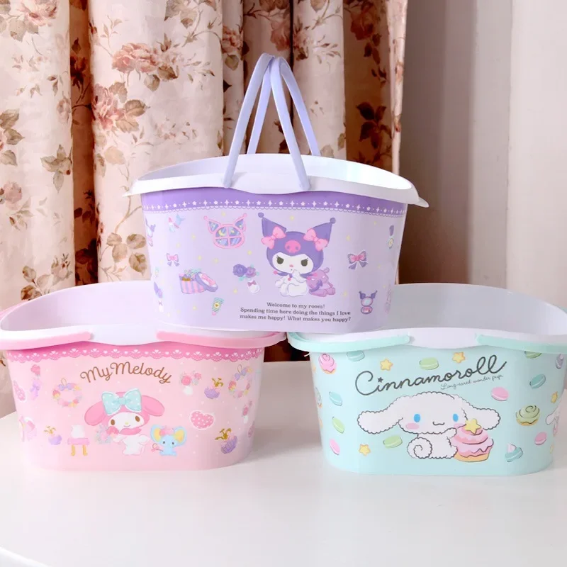 Sanrioed Kawaii Kuromi My Melody Cinnamoroll Plastic Portable Bath Basket Anime Girly Large Dormitory Capacity Storage Basket