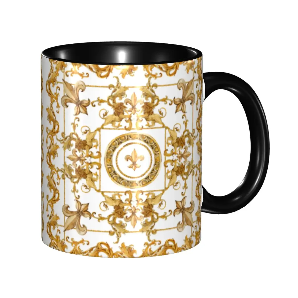 Personalized Golden Lion And Damask Ornament Coffee Mug DIY Baroque Ceramic Tea Milk Cups