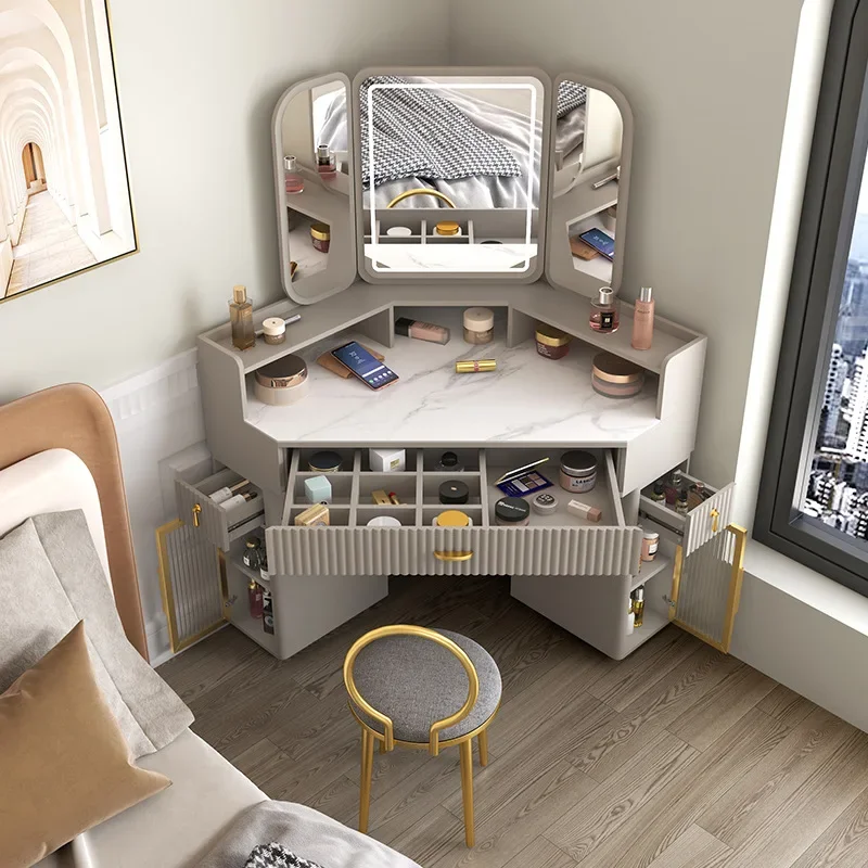 Luxury Makeup Dressing Table Corner Modern Vanity Storage Combination Locker Solid Wood Mirror Household Table Bedroom Furniture