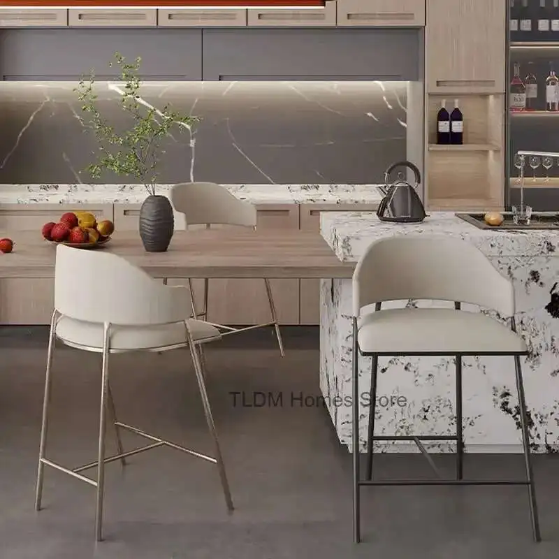

Modern Minimalist Bar Furniture Nordic Iron Bar Chairs Backrest High Stool Light Luxury Bar Chair Creative Home kitchen Chair