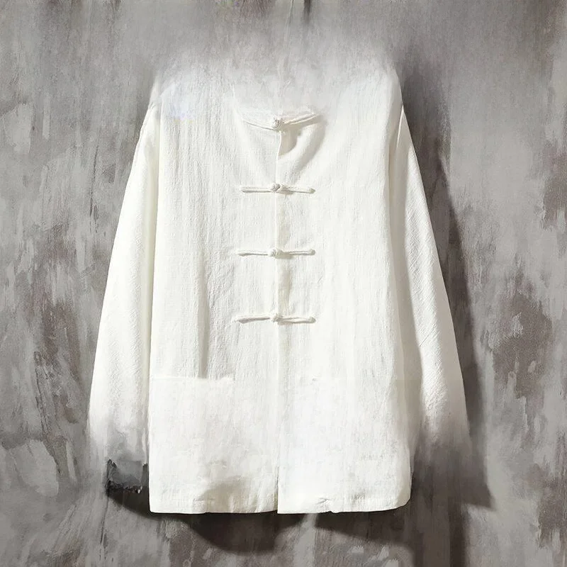 

Men's Cotton Linen Shirt Thin Long Sleeve Vintage Style Top Summer Lightweight Chinese Style Inner Wear Citywalk Cleanfit