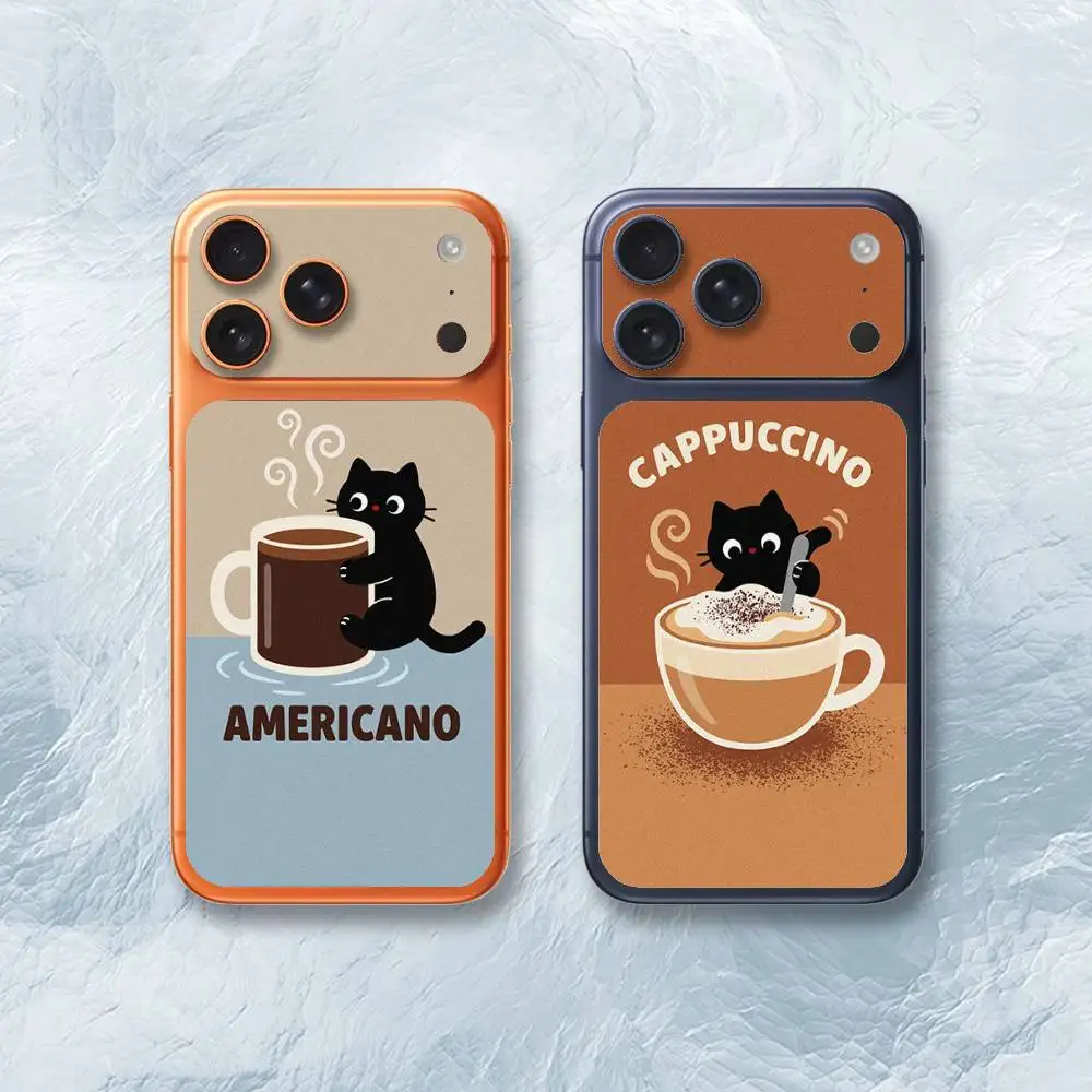 

Coffee Black Cat Cartoon Sticker Film Back Skin for iPhone 17 Pro Max