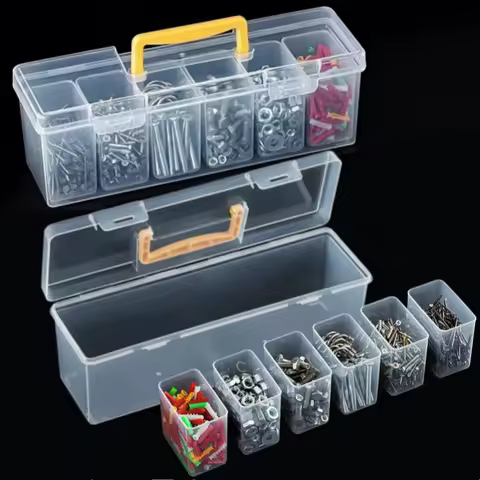 7pcs Tool Parts Storage Box Multi-Grid Screws Wrenches Hardware Organizer Multifunctional Transparent Case for Sundries Storage