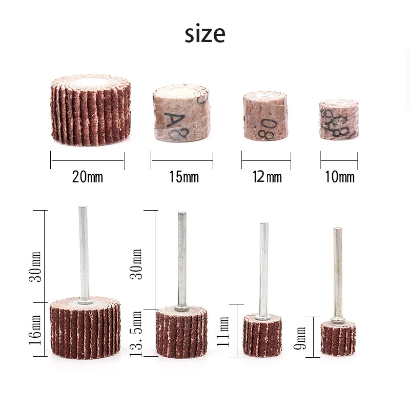 11PCS 3mm Shank Sander Abrasive Tools Sanding Flap Set Grinding Wheel Head Sandpaper Rust Removal for Dremel Rotary Tools