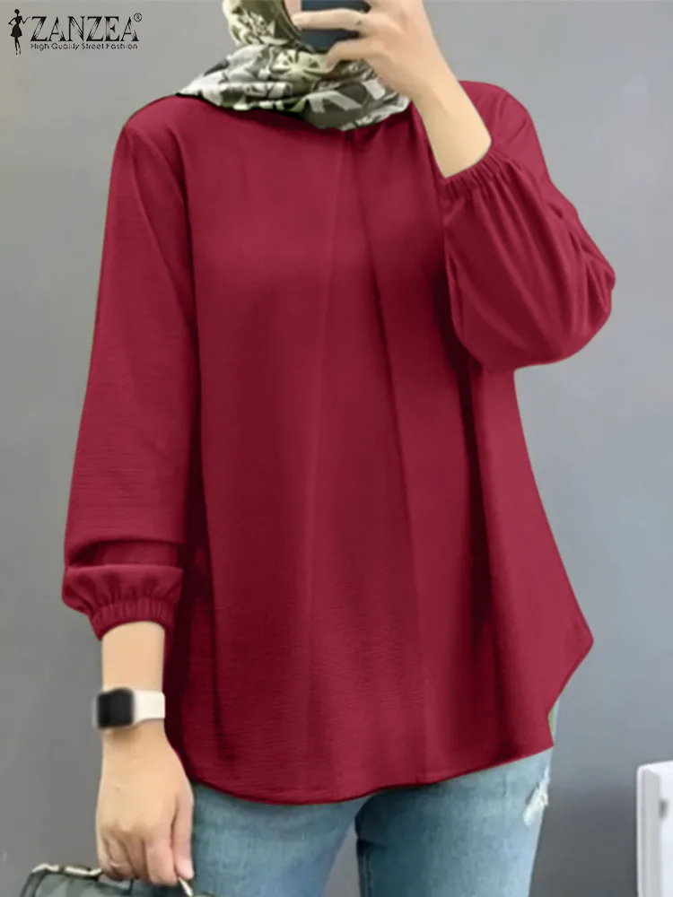 

Fashion Solid Muslim Tops ZANZEA 2024 Casual Loose Dubai Turkey Abaya Shirt Islamic Women Elegant O Neck Long Sleeve Blouse