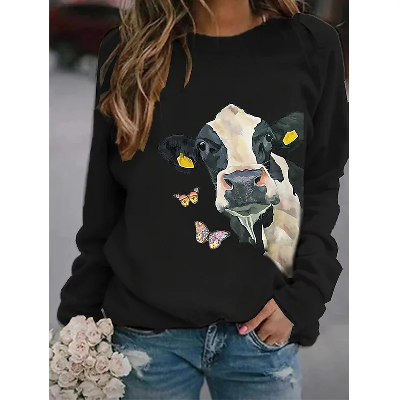 Butterfly Cow Graphic Sweatshirts 3D Print Hoodies Women Long Sleeve Y2k Hoodie Streetwear Oversized Pullovers Top Girl Clothing