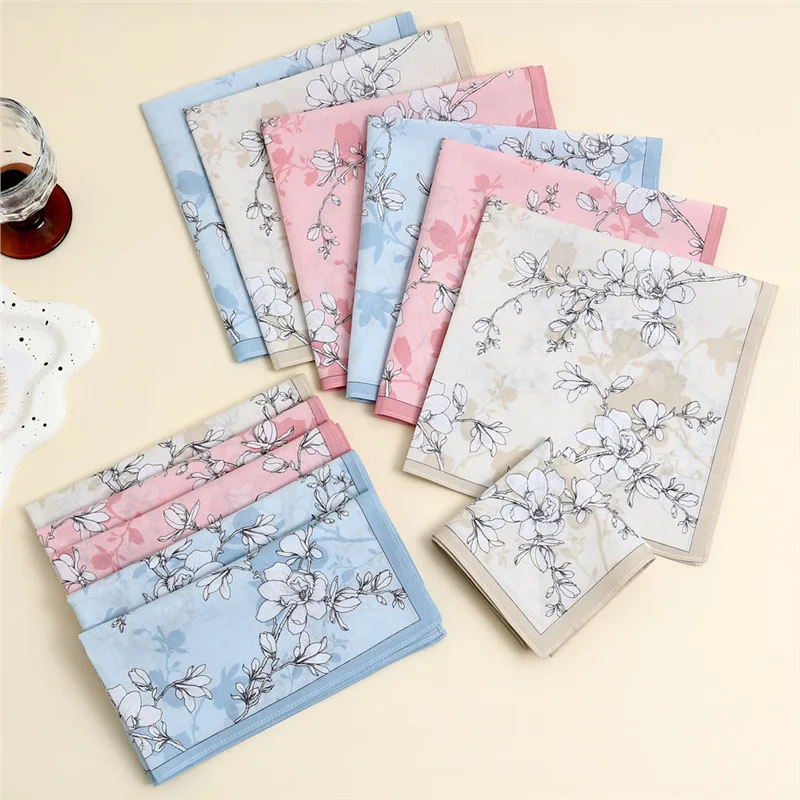 Soft Cotton Printed Handkerchiefs Ultra Thin Breathable Square Towels Sweat Absorbent Hankies Wedding Favors Daily Gifts