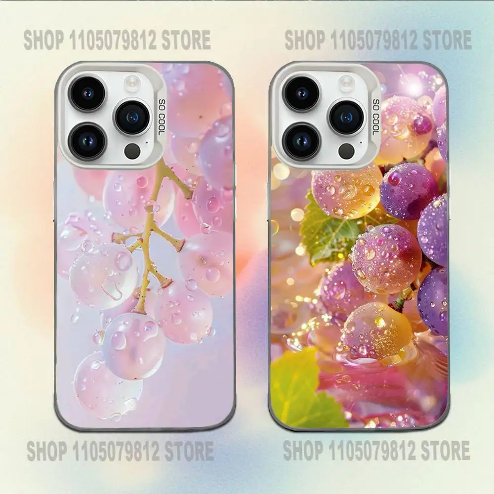 

Pink and purple Stylish Grape Bunch Phone Case For iPhone 16,15,14,13,12,11,Mini,Pro,E,MAX White Candy Matte Shockproof Cover