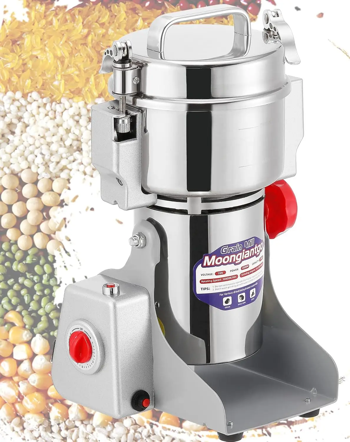 700g Spice Grinder 2500W Stainless Steel Electric Pulverizer Dry Grinding Machine for Wheat Corn Rice Pepper Herbs Coffee Beans