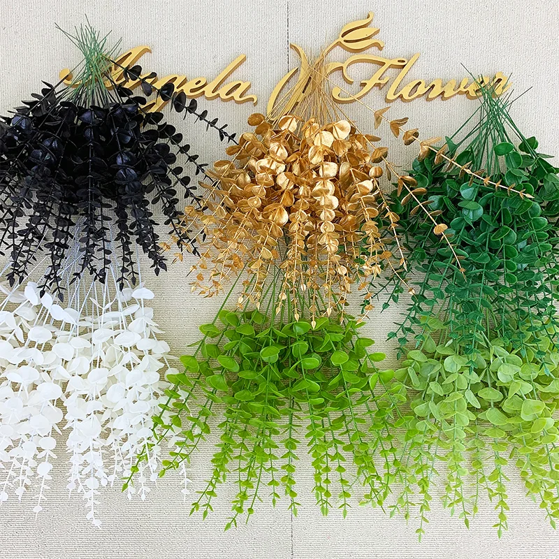 ورقة الأوكالبتوس الذهبية لديكور المنزل ، نباتات خضراء مزيفة ، مواد لترتيب حفلات الزفاف ، أبيض وأحمر ، دعامة الكريسماس ، A4036 ، 5 ، 10