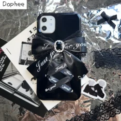 Dophee-Coque de téléphone souple en TPU avec nœud papillon pour femme, étui original avec motif de perceuse à eau foncée, pour IPhone 14 15 16Promax