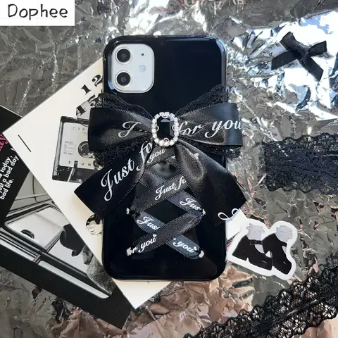 Dophee 오리지널 다크 워터 드릴 나비 매듭 스파이스 걸스 TPU 소프트 전화 케이스, 다이아몬드 여성용 전화 커버, 아이폰 14, 15, 16 프로맥스