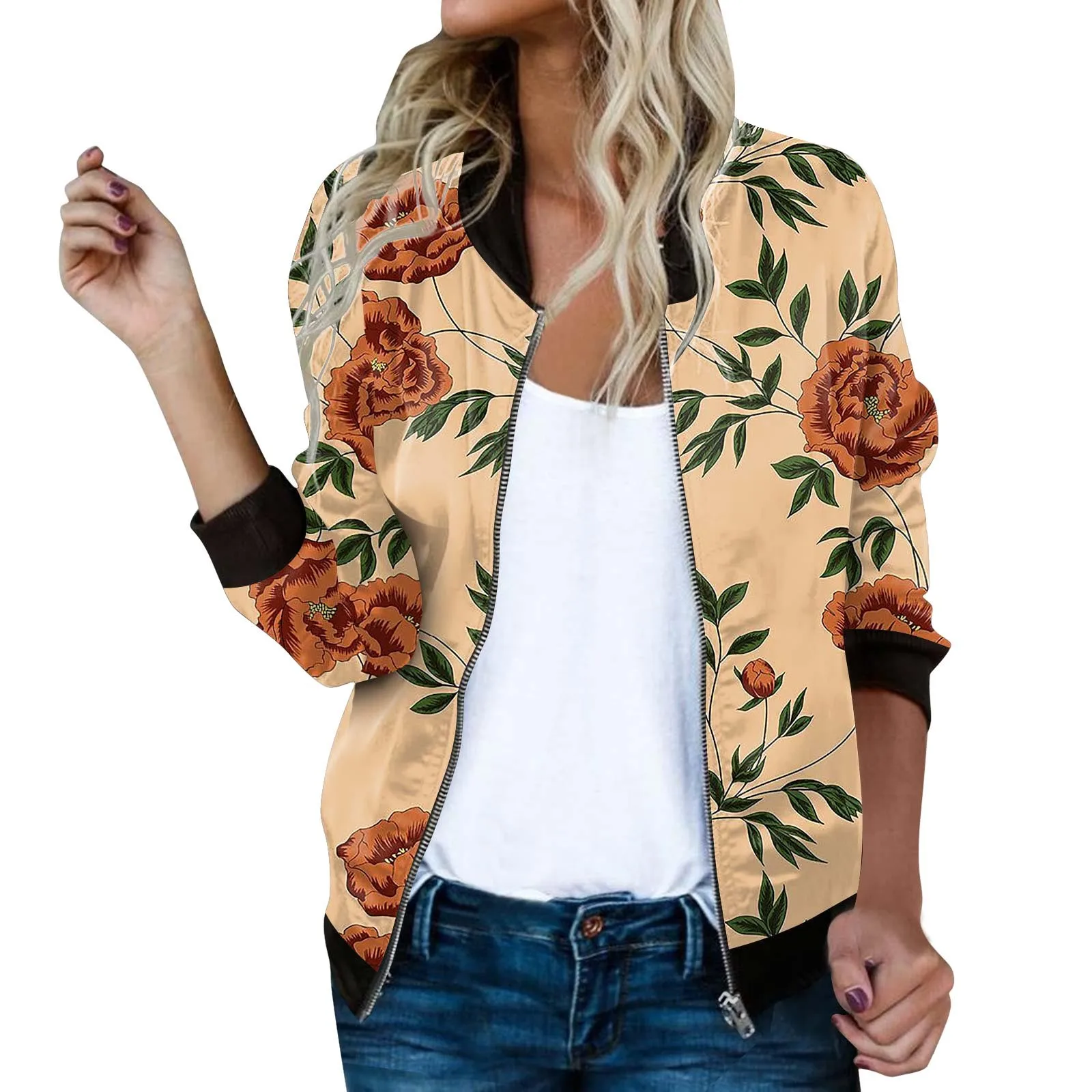 Floral Print Bomber Jacket 2023 Jacket For Women Long Sleeve Zipper Female Jackets Coat Chaquetas Para Mujeres