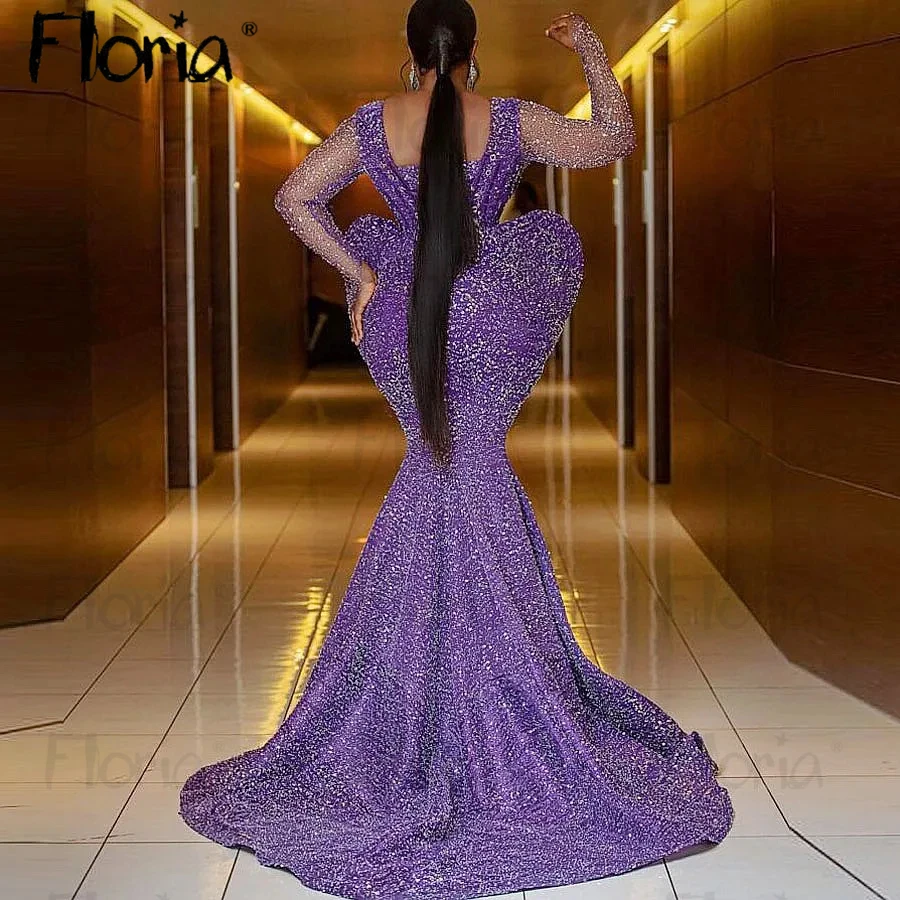 Purple Women Beads Prom Dresses Aso Ebi Luxury Evening Dress Deep V Neck Wedding Party Gowns 2024 Vestidos De Gala Custom