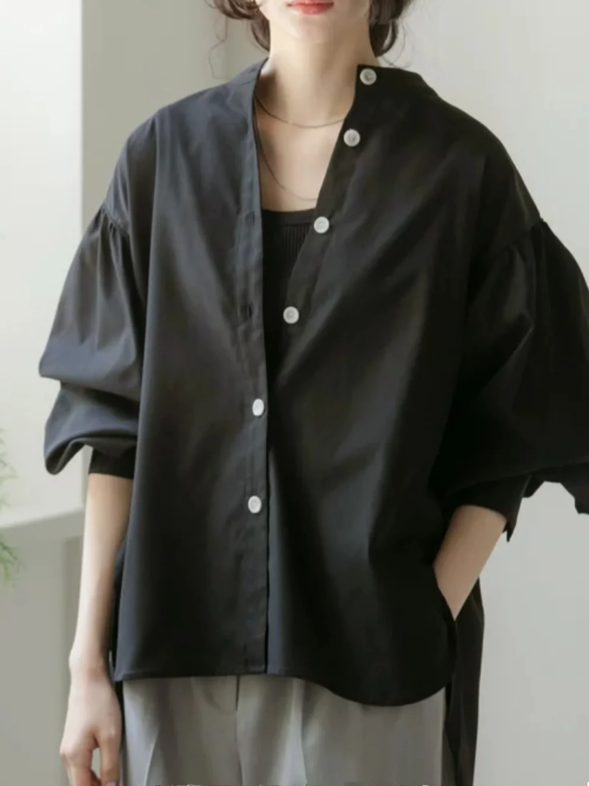 

Повседневный свободный фонарь Све irt Pure Color Front ort Ba Длинный дизайн Корейский японский Sle Женский Премиум Faion irt