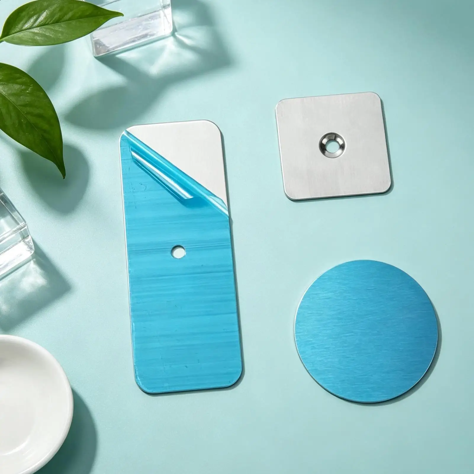 Metal Sheets For Magnets 24 Pieces Round Square Rectangular Waterproof Adhesive Metal Sheets For Mobile Phone Holder Cabinet