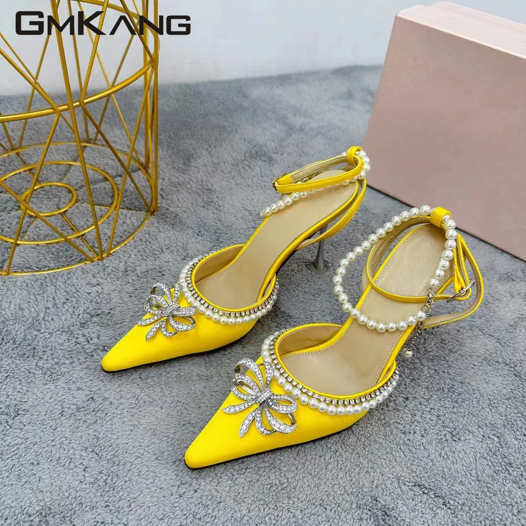 

Summer High Heels Shoes Women Rhinestone Butterfly-knot Wedding Shoes String Bead PVC Party Shoes Stiletto Sandals Women l