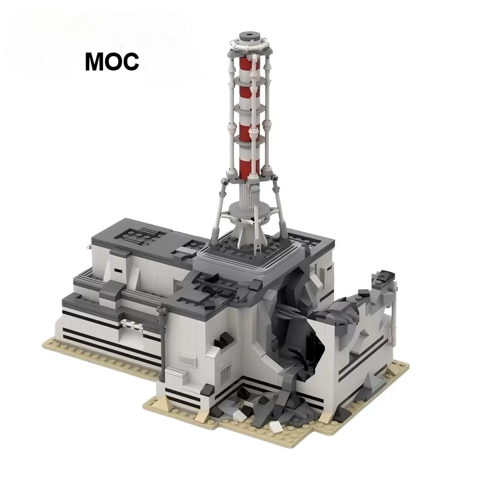 MOC Post-apocalyptic Wasteland 1986 Architecture Chernobyl Nuclear Power Plant Disaster Model Building Block  Assembly Display