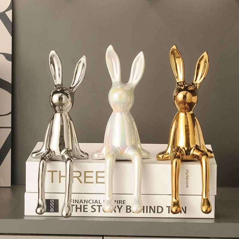 Long eared rabbit small sitting posture decoration, light luxury, high-end soft decoration, high-end sense of home, living room,