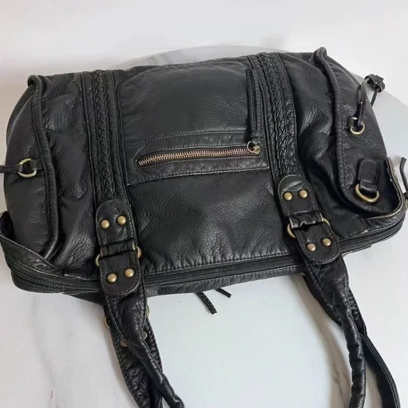 Large Capacity  Fashion Bag Vintage Washed Leather Bag Y2K Spicy Girl One Shoulder Crossbody Bag Purses and Handbags