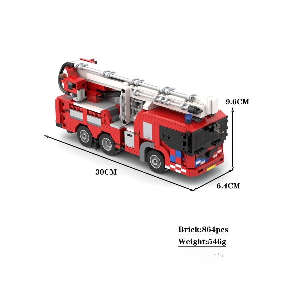 864PCS 소방차 모델 소형 블록 시뮬레이션 차량 교육용 조립 장식품 MOC 브릭 소년 장난감 휴일 선물