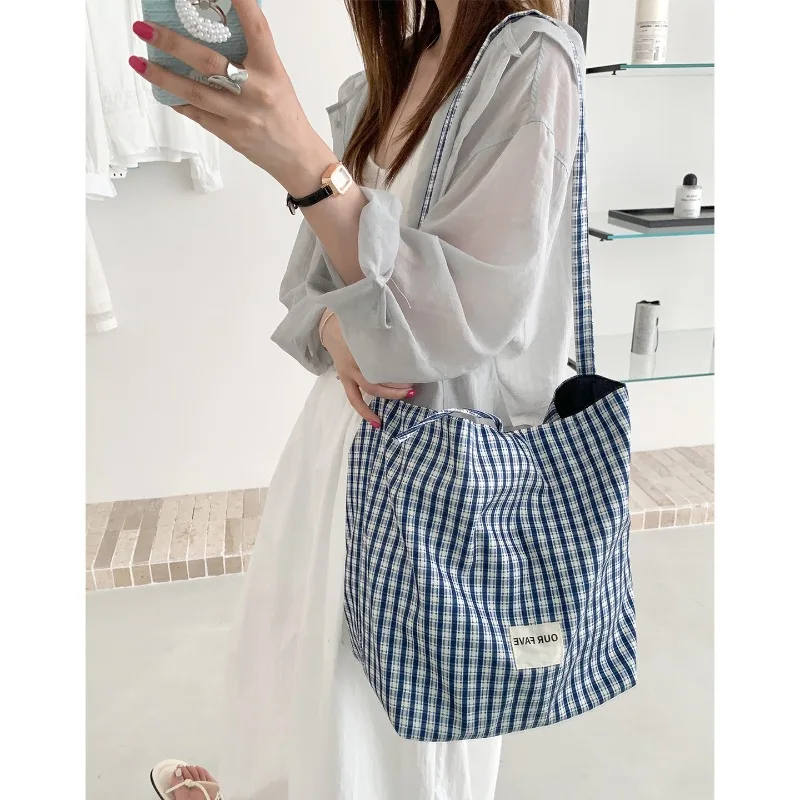 

Youda новая холщовая тканевая сумка на плечо для унисекс, простая двусторонняя сумка в клетку, большая повседневная вместительная сумка-тоут для покупок