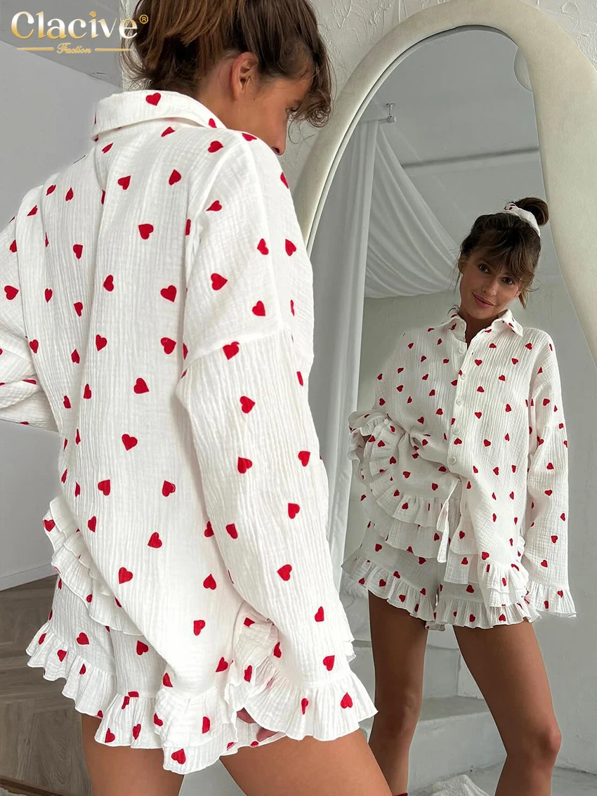 ClacMarkets-Ensemble décontracté pour femme, chemise à manches longues élégante, haut tubulaire, short à volants taille haute, tenue blanche, adt
