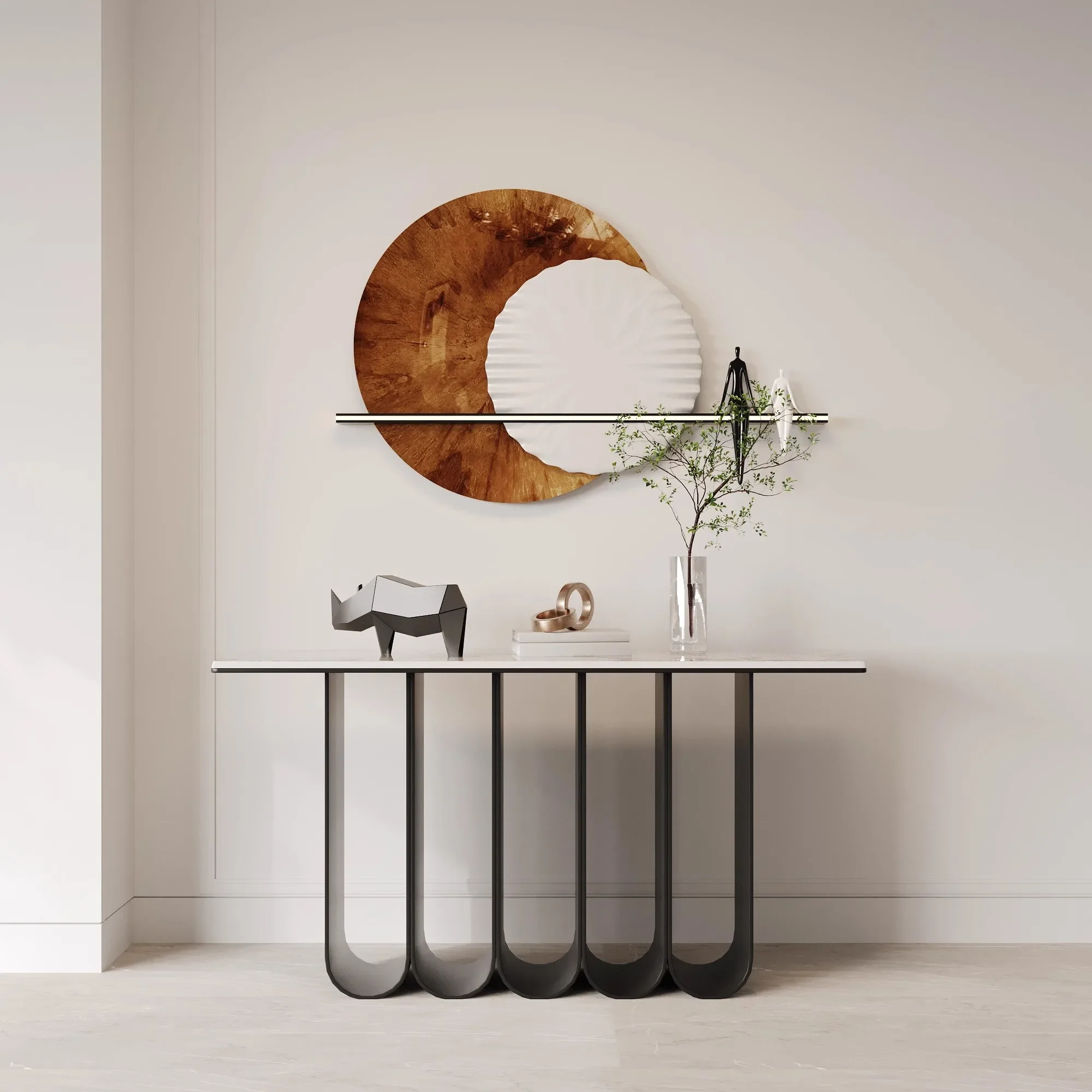 A Italian light luxury entrance table against the wall Modern simple aisle Super narrow entrance counter Marble entrance table