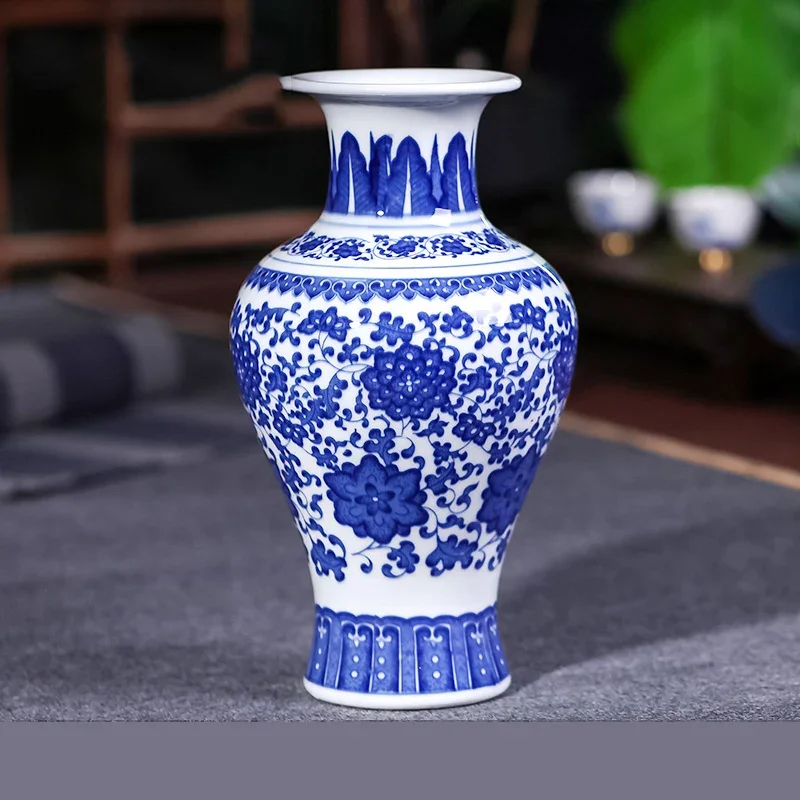 Chinesische Porzellanvase für Heimdekoration, Blau und Weiß, Wohnzimmer-Mittelstücke, asiatische Vasen mit Standblume, Drachenlandschaft