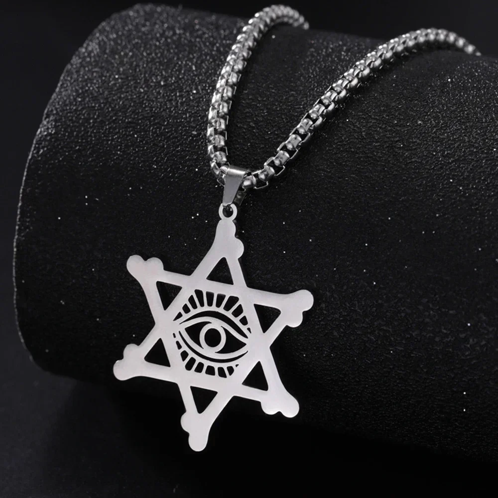 

My ShapeStar of David Necklace for Men Stainless Steel Devil Demon Eye of God Evil Eye Hexagram Pendants Vintage Jewish Jewelry