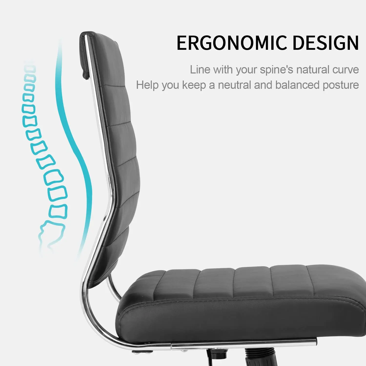 Armless Mid Back Leather Office Desk Chair Ribbed Conference Room Modern Ergonomic, Customized
